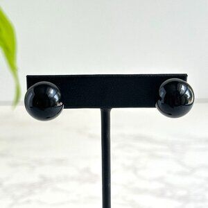 Black Glass Ball Stud Earrings with Sterling Silver Posts